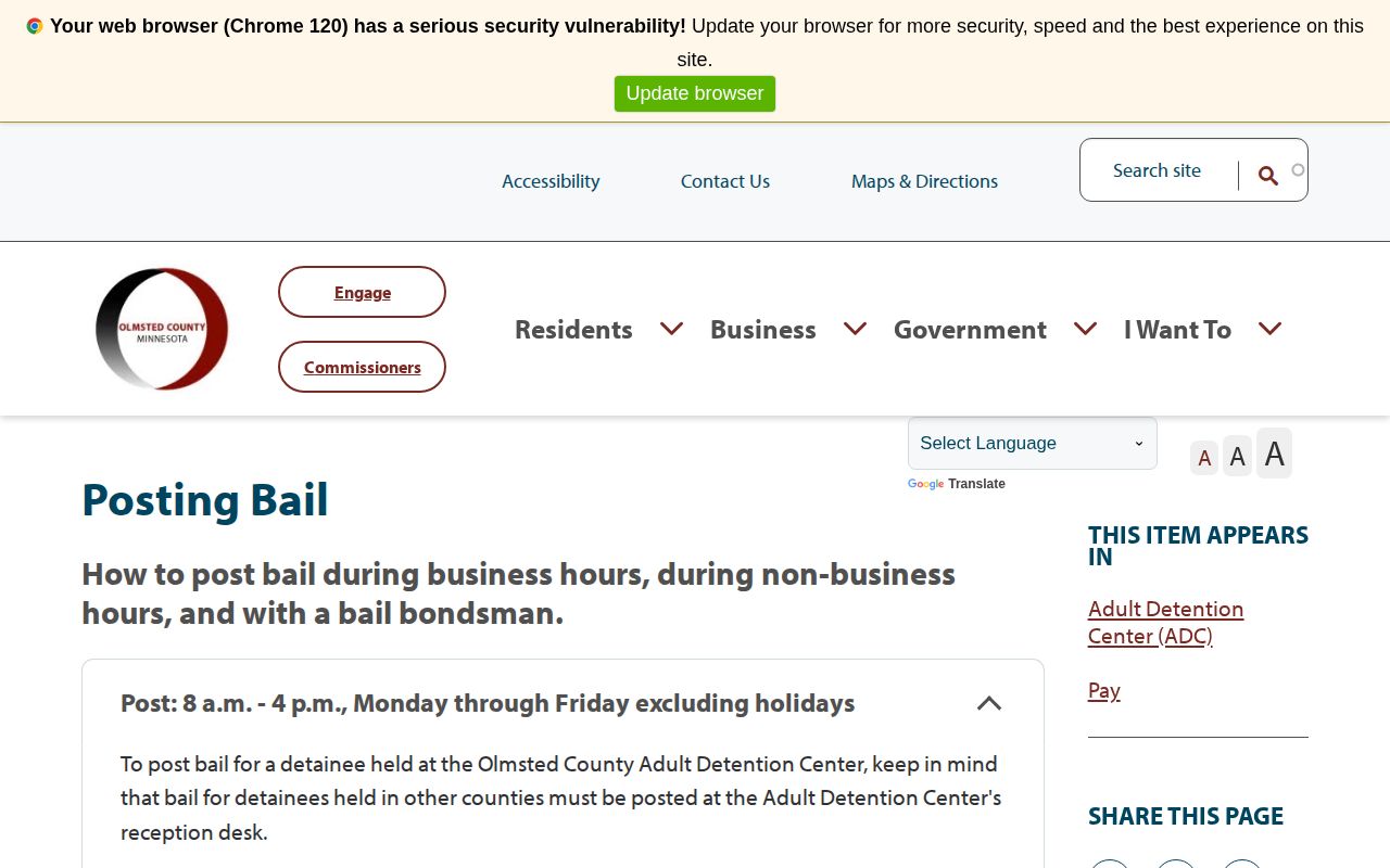 Olmsted County Adult Detention Center bail and release instructions